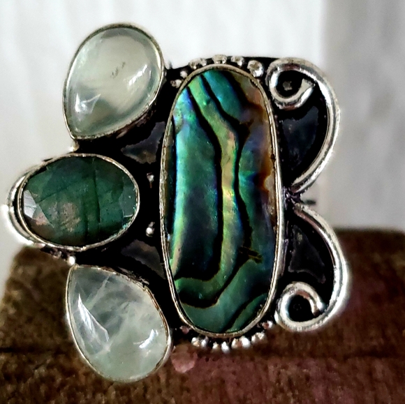 New Abalone Shell, Labradorite and Agate 925 Silver Ring. - Picture 8 of 8